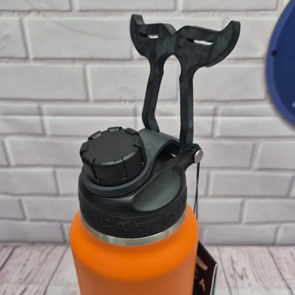NWT ORCA HYDRA 34 oz Water Bottle Whale Tail Handle Blaze Orange - Picture 2 of 9